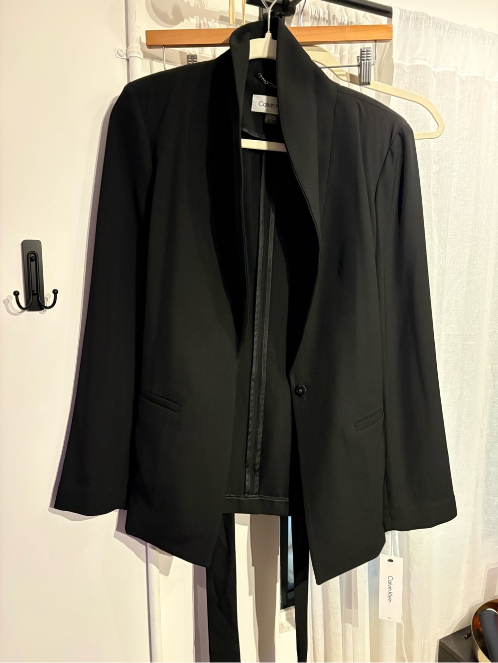 Calvin Klein Women's Black Open-Front Blazer with Shawl Collar